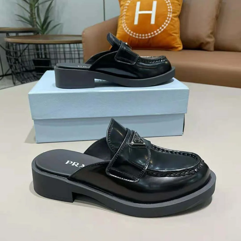 Prada Brushed Leather Mules in 40mm Heel for Women in Black Prada Brushed Leather Mules in 40mm Heel for Women in Black