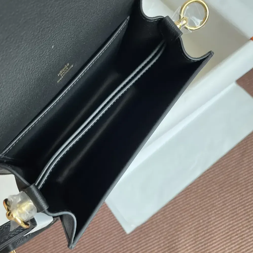Hermes Roulis Mini Bag in Evercolor Calfskin for Women in Black/Gold