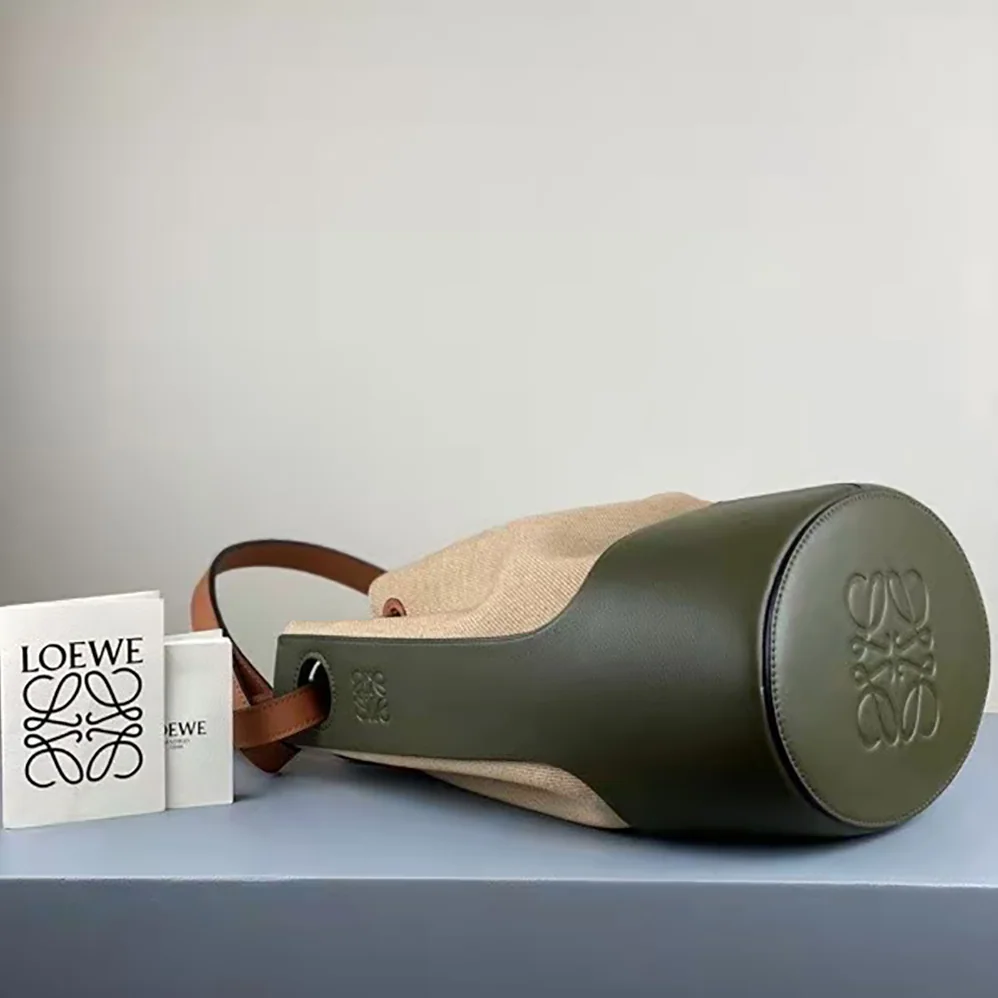 Loewe Balloon Bag in Canvas and Calfskin for Women in Dark Green