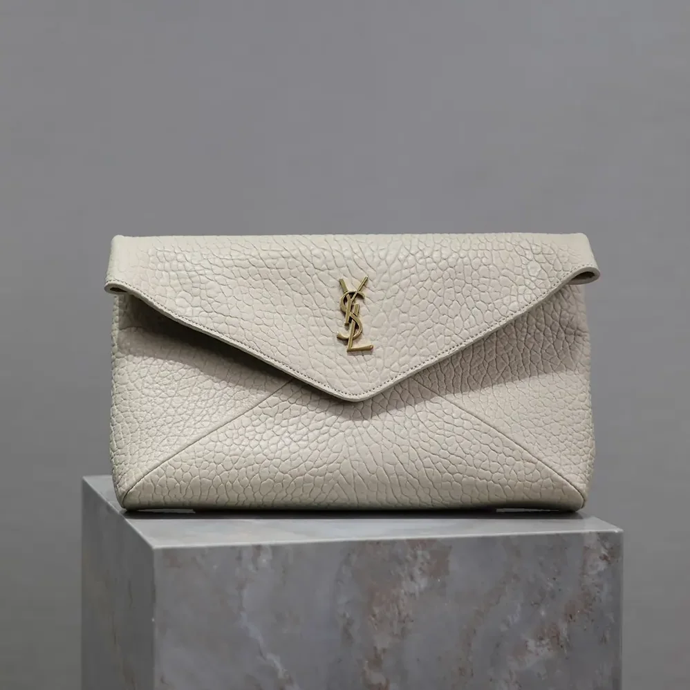 Saint Laurent YSL Cassandre Large Envelope Pouch In Lambskin White 29cm for Women Saint Laurent YSL Cassandre Large Envelope Pouch In Lambskin White 29cm for Women