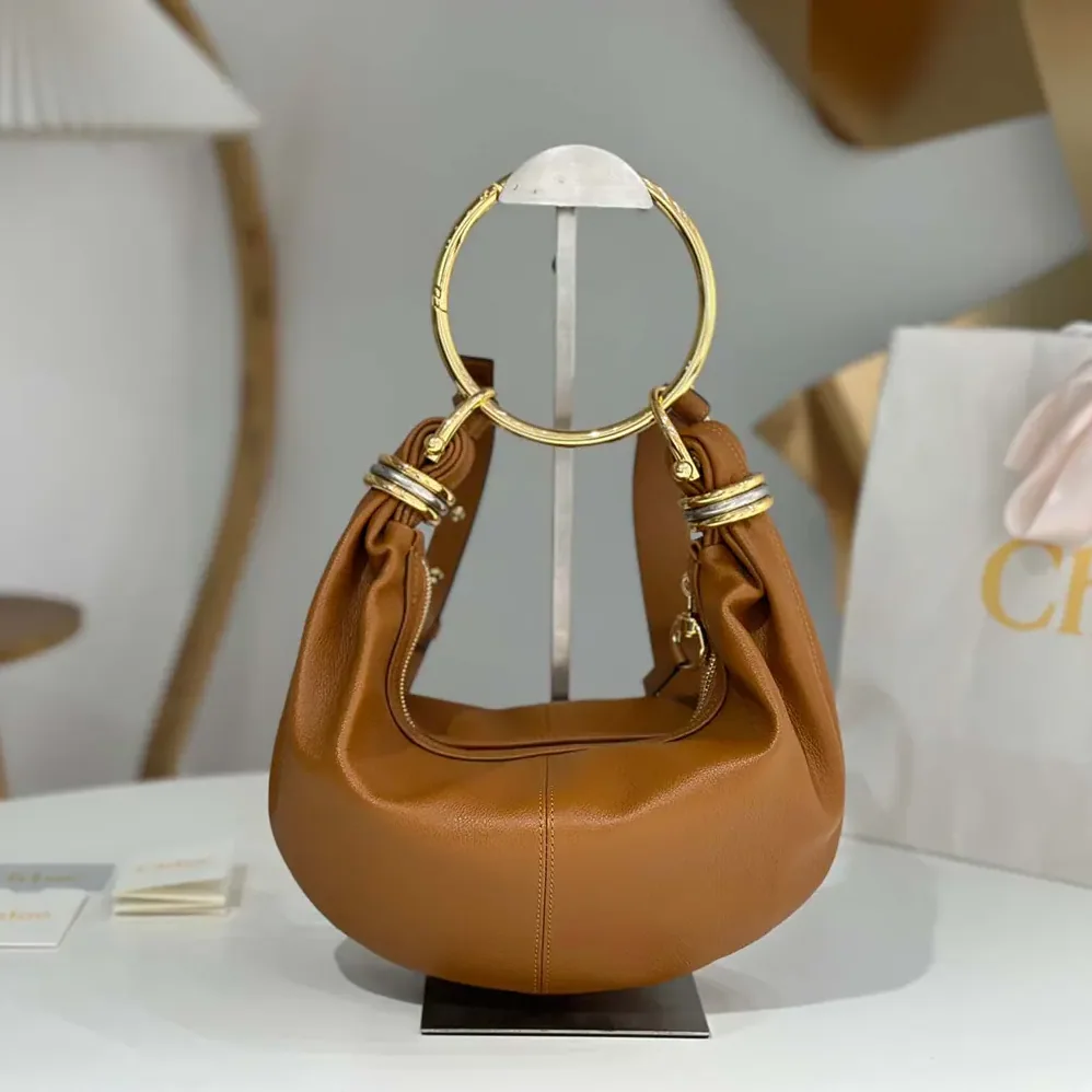 Chloe Small Bracelet Hobo Bag in Grained Leather for Women in Brown