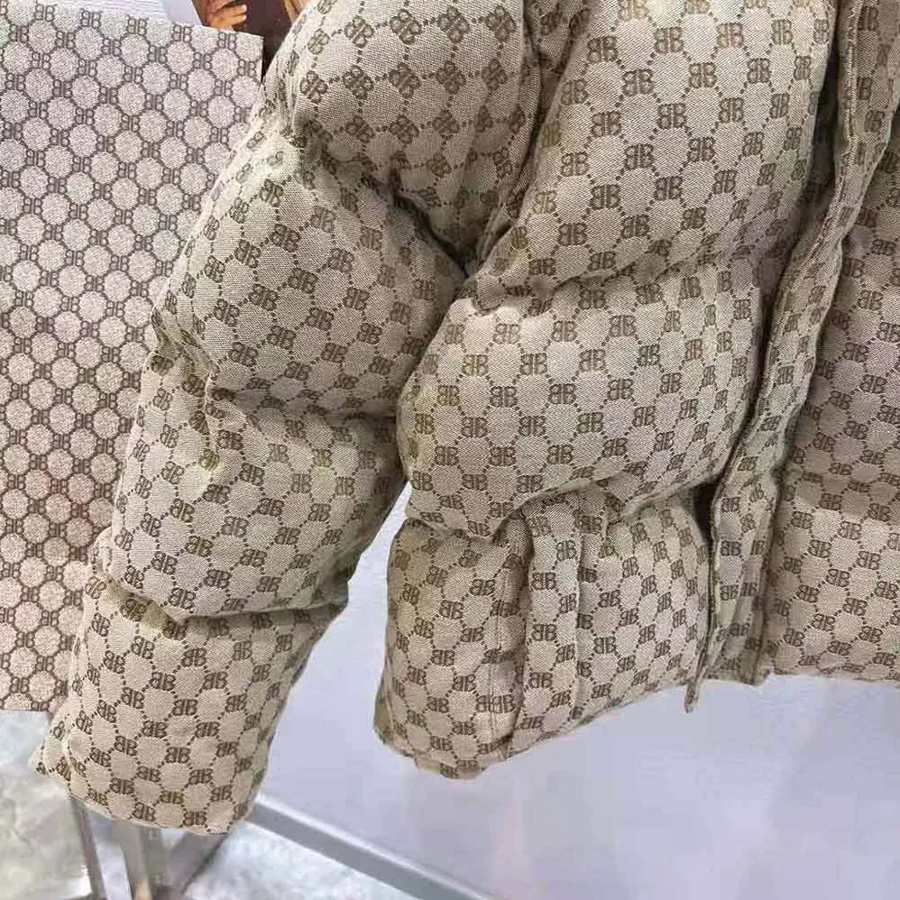 Balenciaga Hacker BB Puffer in Beige and Brown Canvas Jacquard for Men Balenciaga Hacker BB Puffer in Beige and Brown Canvas Jacquard for Men