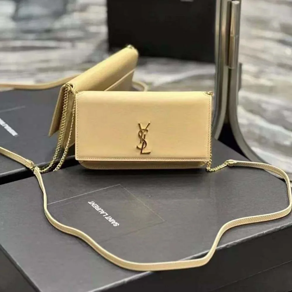 Saint Laurent YSL Cassandre Phone Holder in Smooth Leather for Women in Sandy Saint Laurent YSL Cassandre Phone Holder in Smooth Leather for Women in Sandy