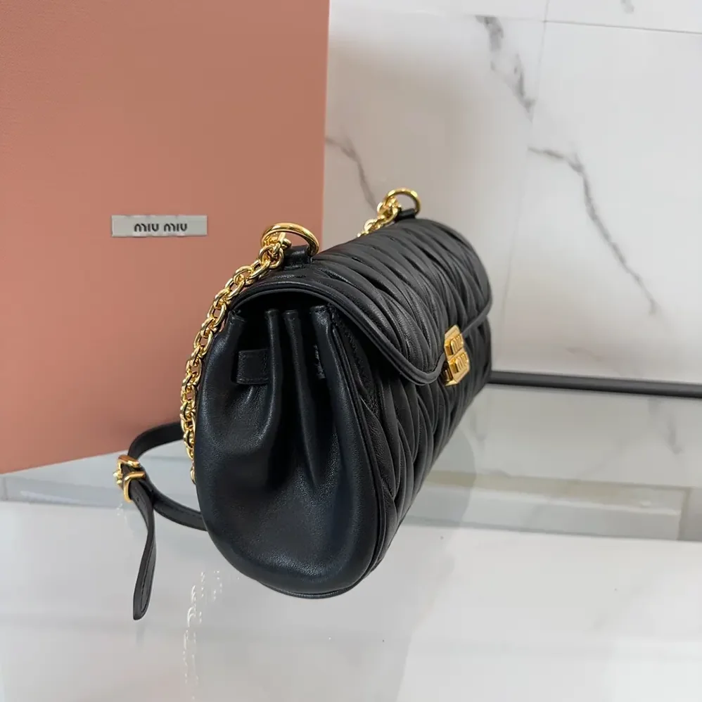Miu Miu Matelassé Nappa Leather Shoulder Bag for Women in Black Miu Miu Matelassé Nappa Leather Shoulder Bag for Women in Black