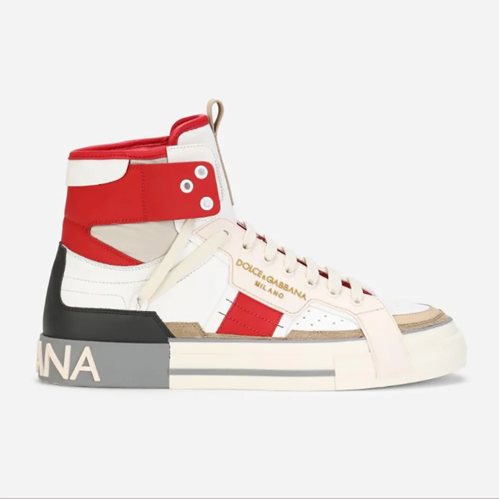 Dolce Gabbana D&G Calfskin Custom 2.Zero High-Top Sneakers with Contrasting Details for Men in Red Dolce Gabbana D&G Calfskin Custom 2.Zero High-Top Sneakers with Contrasting Details for Men in Red
