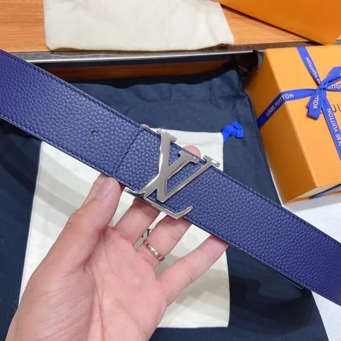 Louis Vuitton Silver Tone Buckle LV Iconic Belt Dark Blue