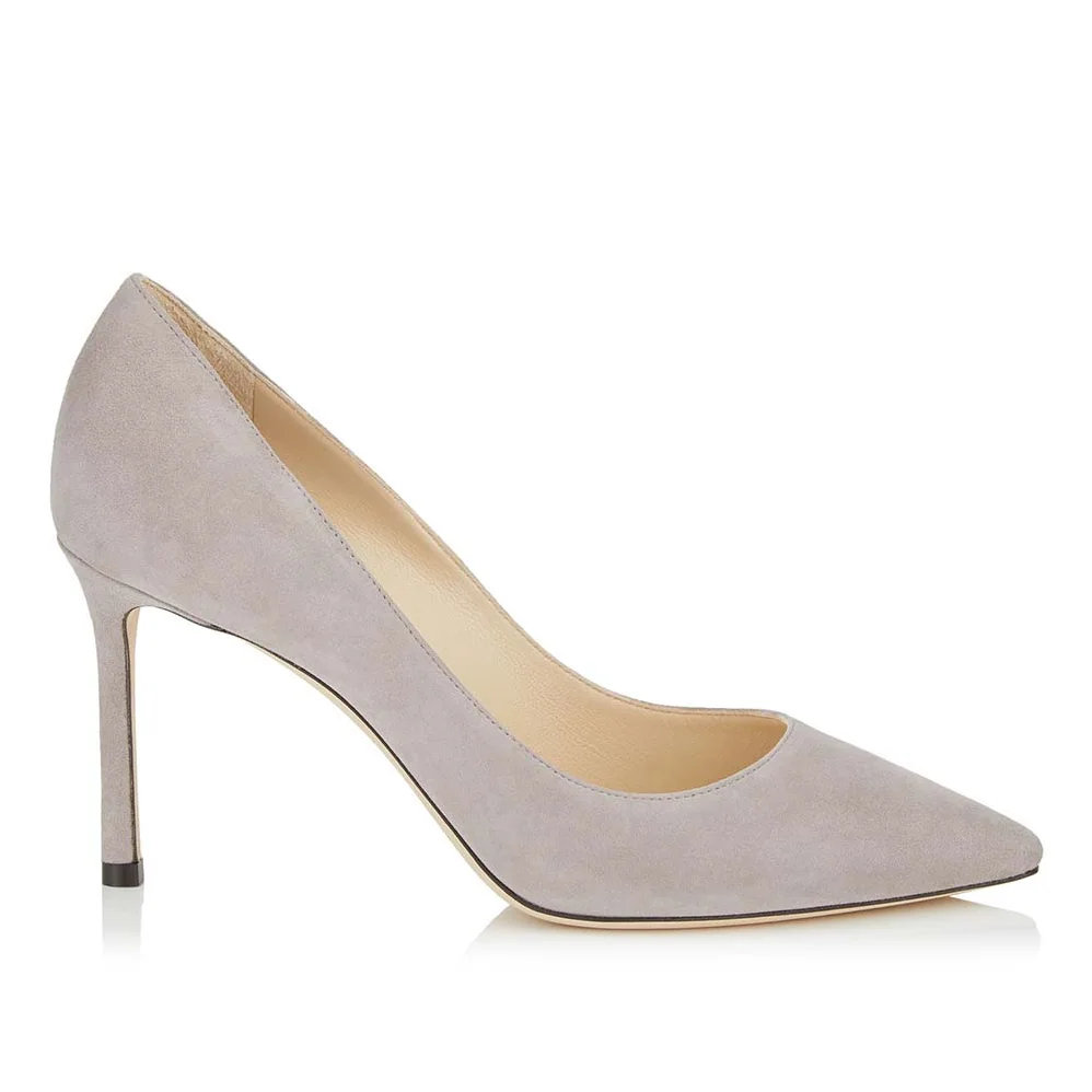 Jimmy Choo Shoes Romy 85 Opal Suede Pointy Toe Pumps for Women in Silver Jimmy Choo Shoes Romy 85 Opal Suede Pointy Toe Pumps for Women in Silver