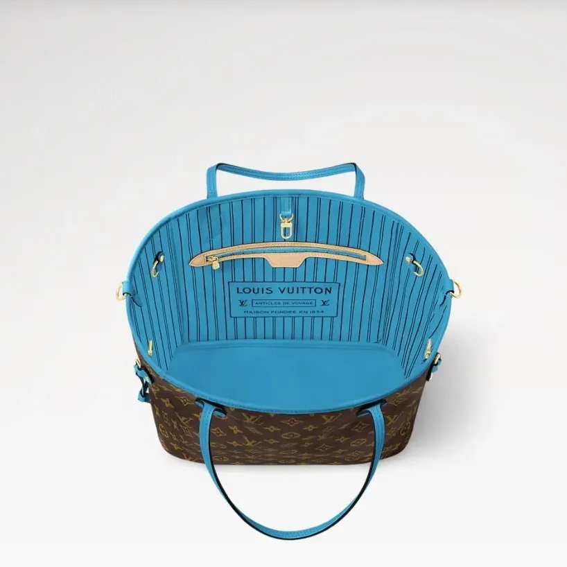 Louis Vuitton Neverfull Bandouliere Inside Out MM Tote Bag in Gaston Blue Gold Hardware