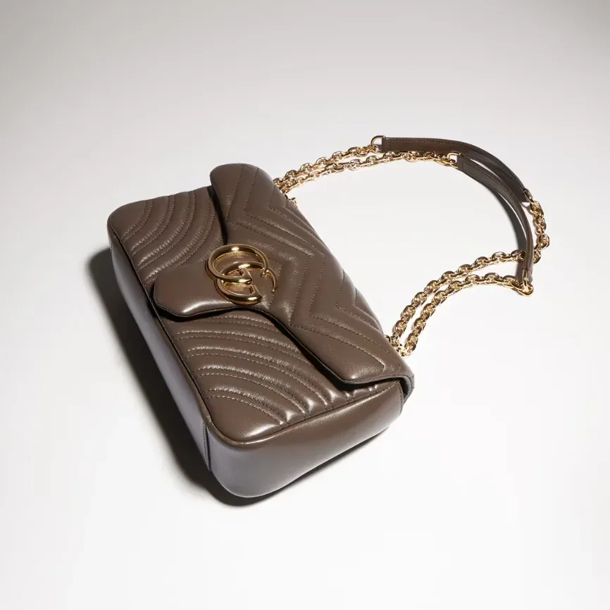 Gucci Marmont Medium Shoulder Bag in Dark Taupe Gold Hardware