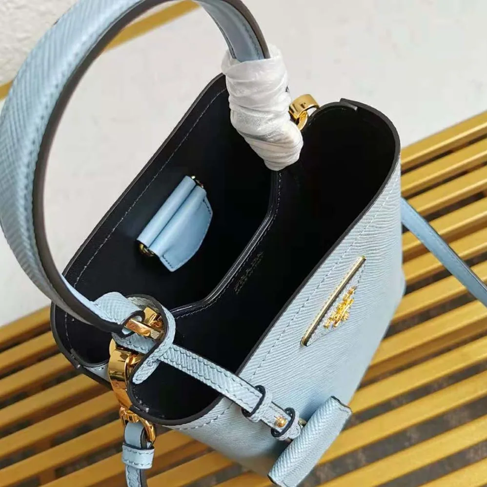 Prada Small Saffiano Leather Prada Panier Bag for Women in Blue