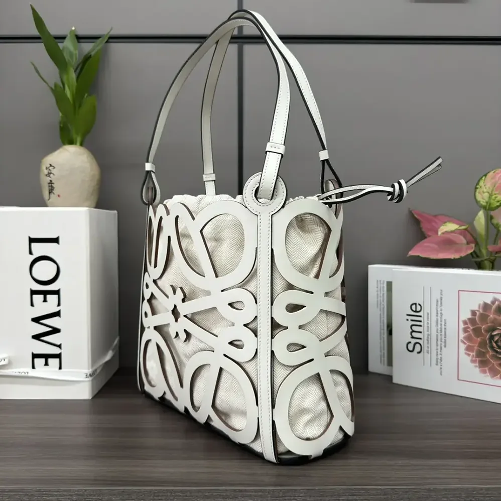 Loewe Small Anagram Cut-out Tote in Calfskin for Women in White