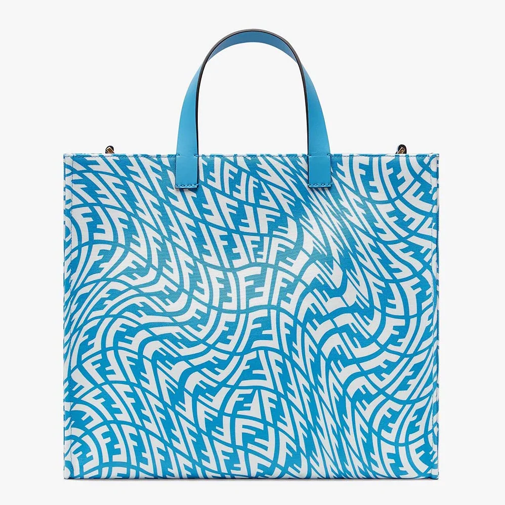 Fendi Shopper Blue Glazed Canvas Bag for Women