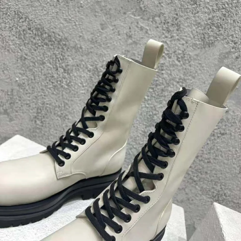 Bottega Veneta Lug Lace-Up Boot in Calfskin Leather for Women in White Bottega Veneta Lug Lace-Up Boot in Calfskin Leather for Women in White