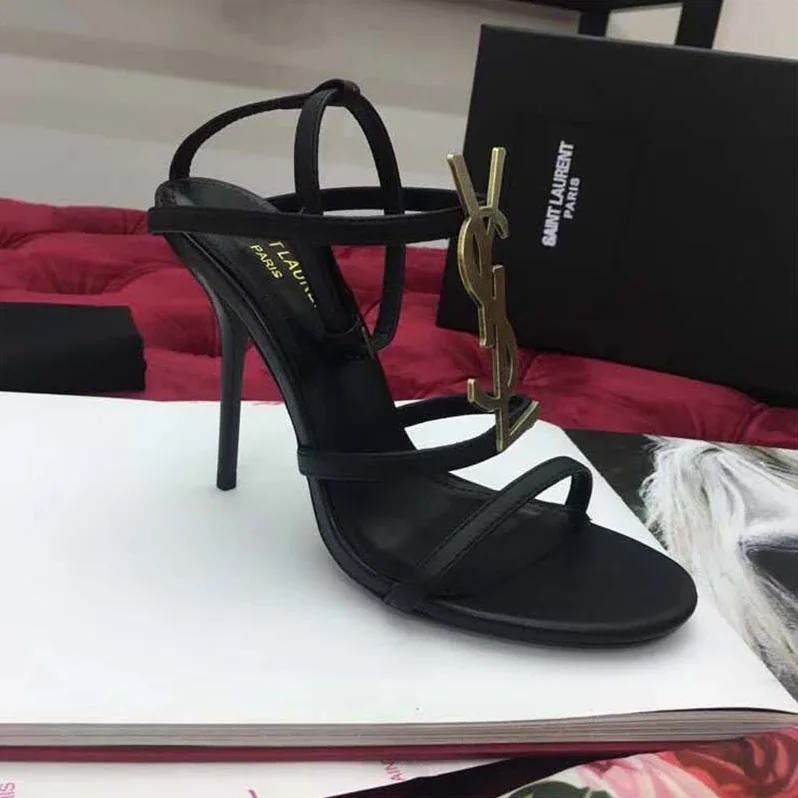 Saint Laurent YSL Cassandra Sandal Gold Logo Smooth 11cm Heel for Women Saint Laurent YSL Cassandra Sandal Gold Logo Smooth 11cm Heel for Women