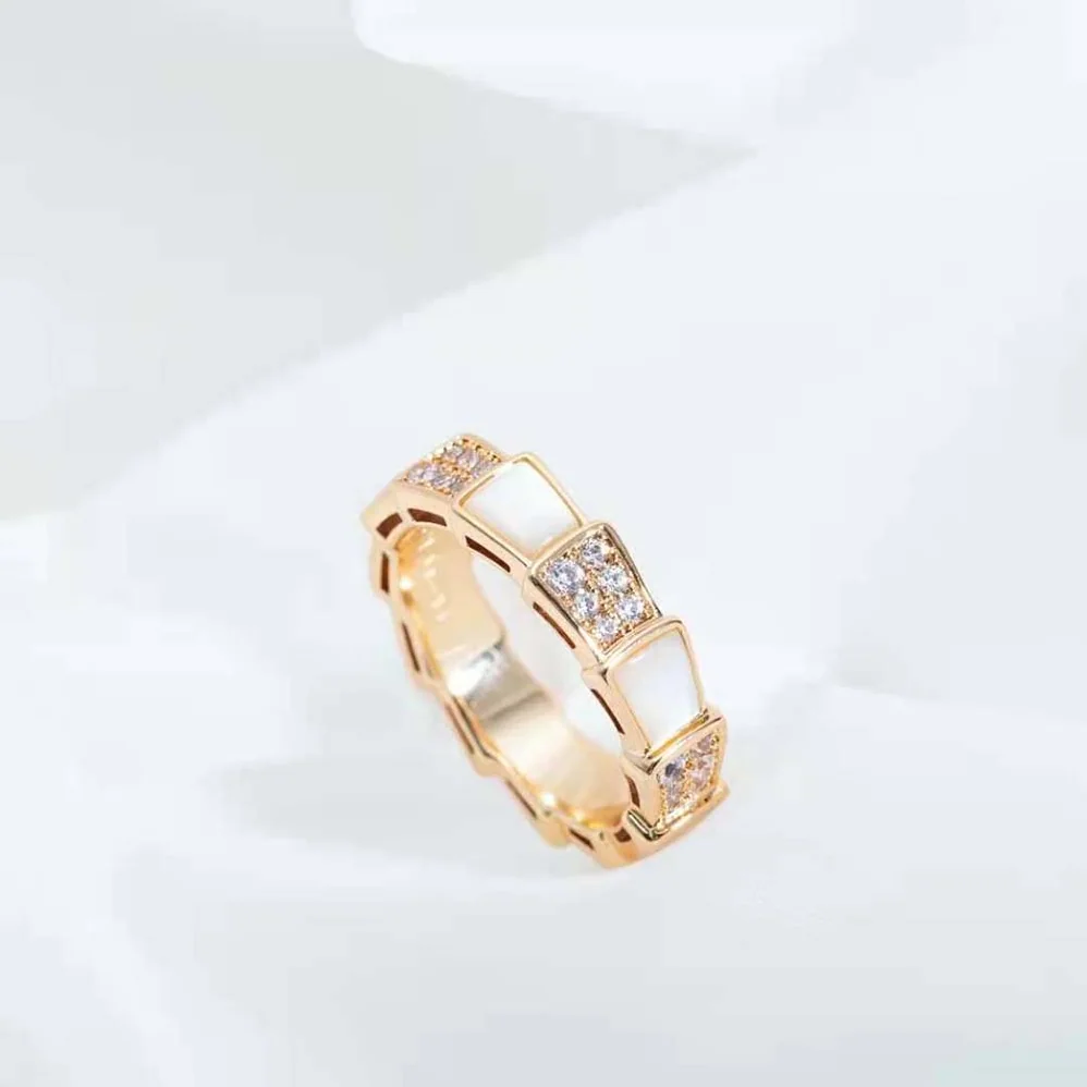 Bvlgari Serpenti Viper Band Ring in 18 KT Rose Gold for Women in White