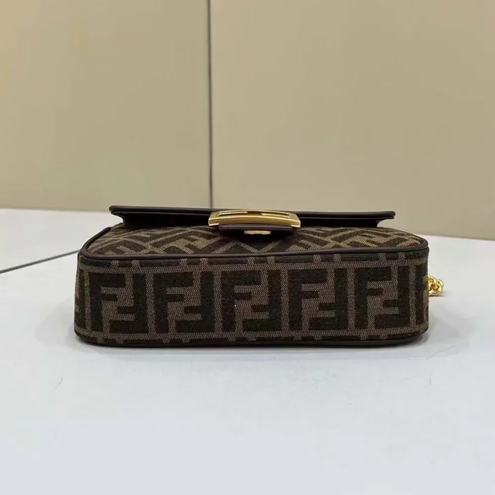 Fendi Baguette Chain MidiBrown FF Jacquard Fabric Bag for Women
