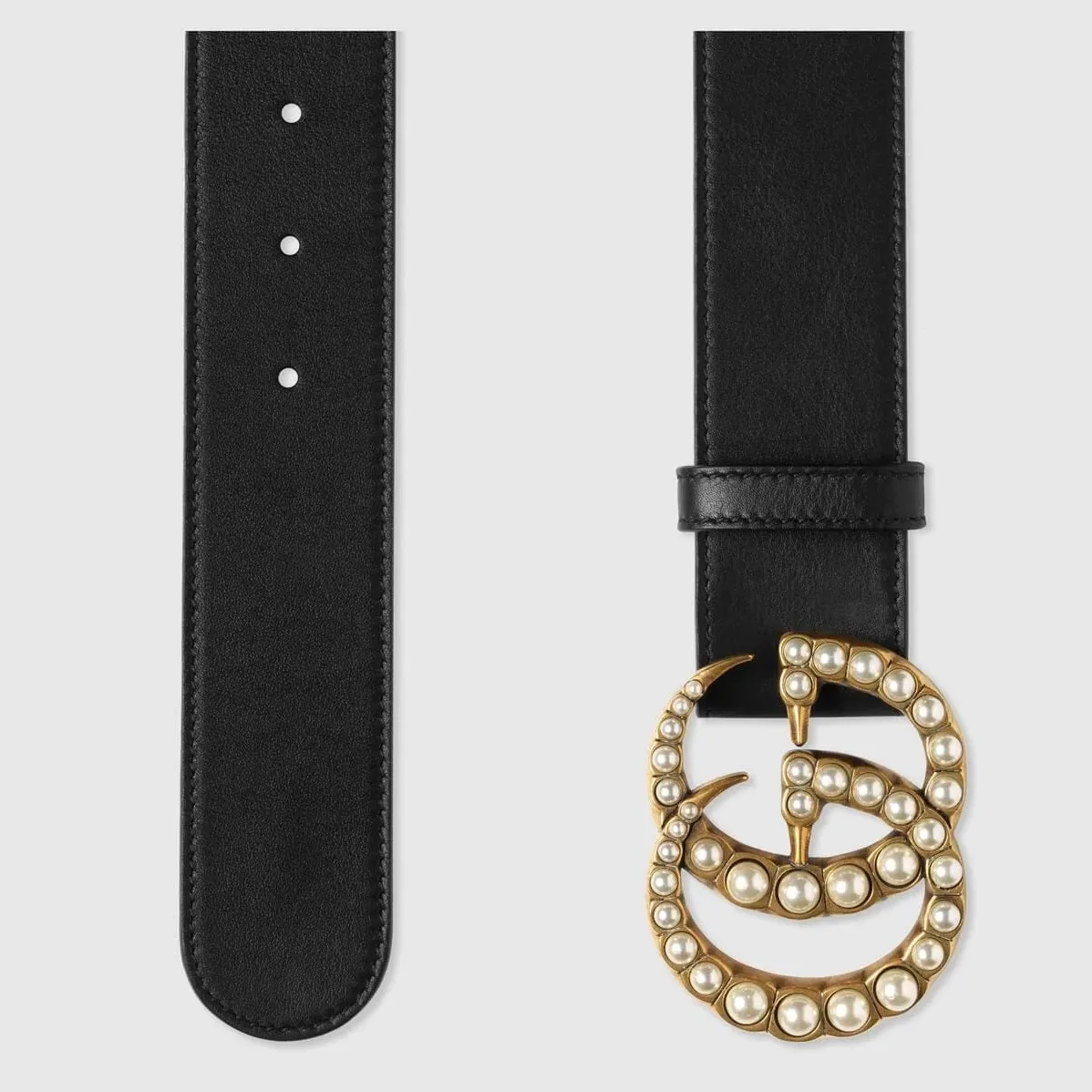 Black Leather Belt Pearly Buckle
