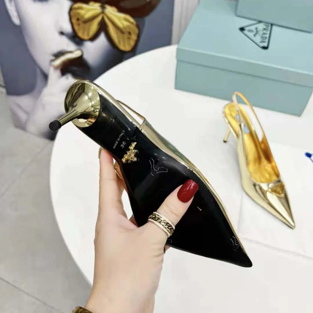 Prada Metallic Leather Slingback Pumps for Women in Gold