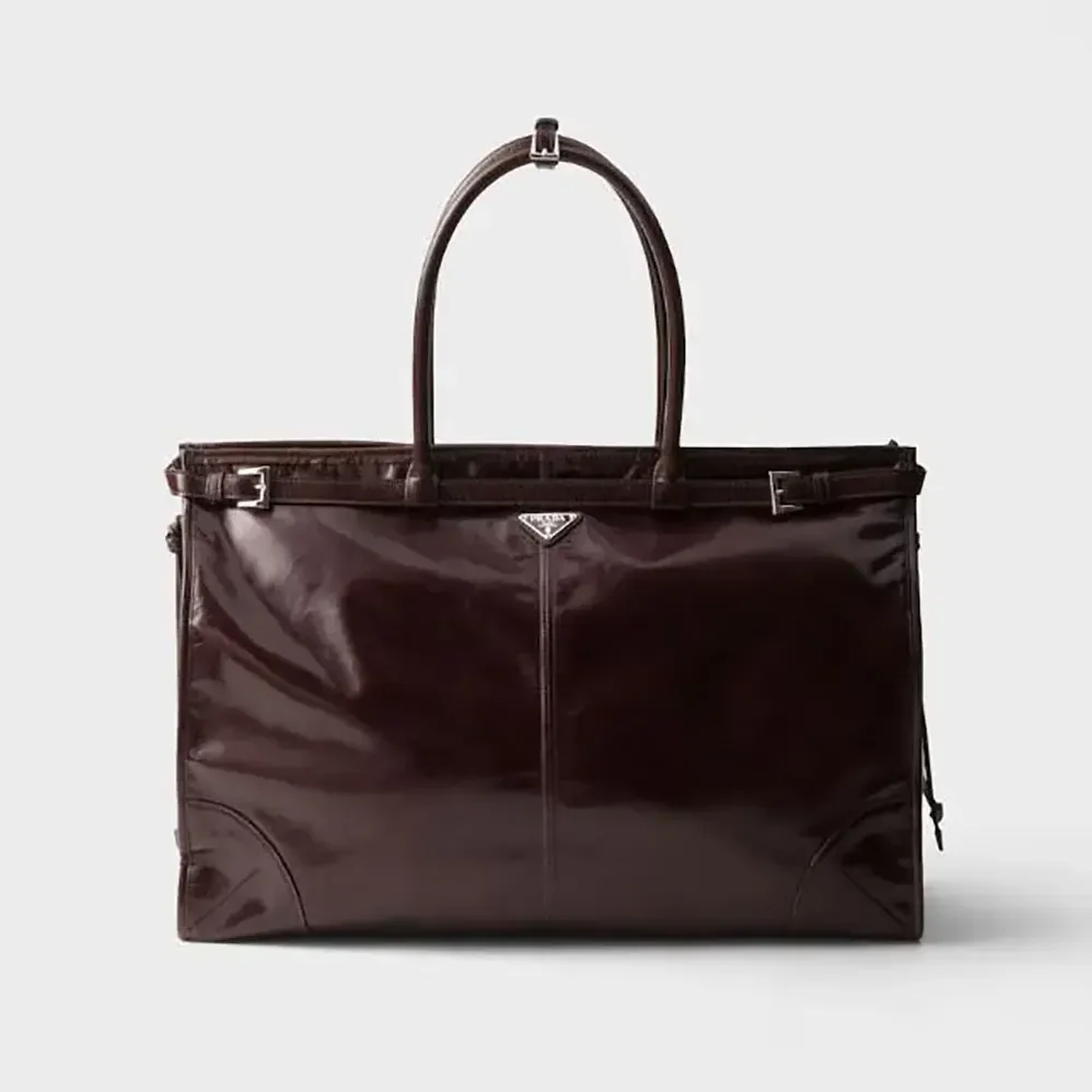 Prada Bonnie Leather Tote Bag for Unisex in Dark Brown