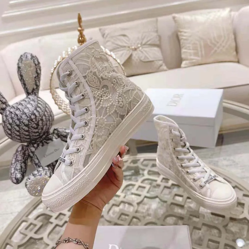 Dior Walk'N'Dior High-Top Sneaker White Macramé Embroidered Cotton for Women