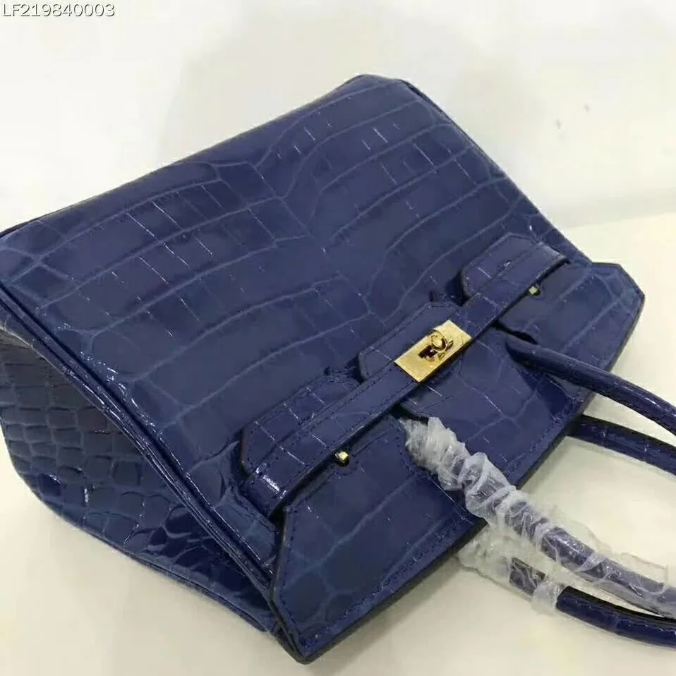 Hermes Birkin 30 Bag in Alligator Leather with Gold Hardware in Navy