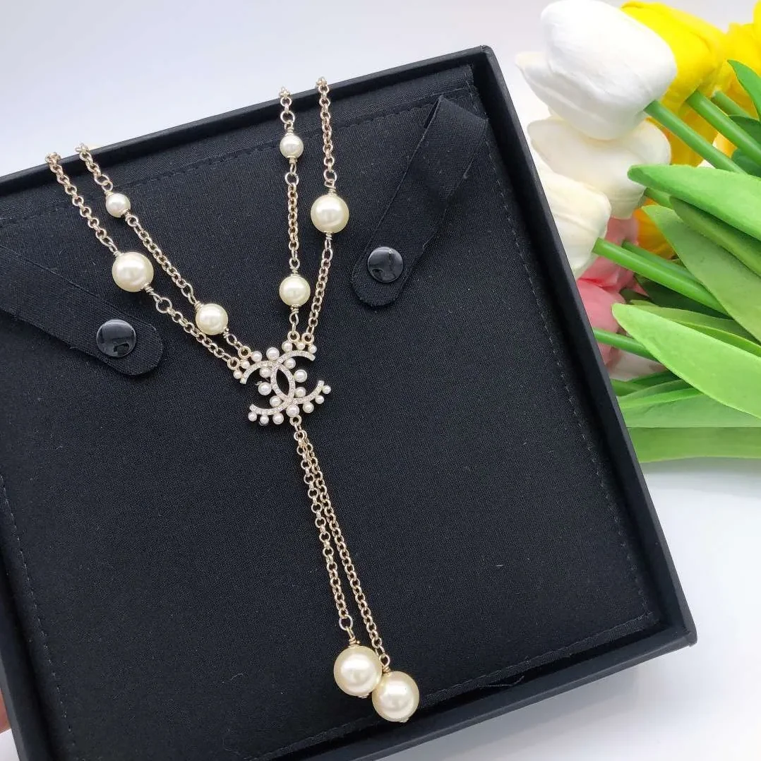 Chanel Pearl Double C Rice Beads Large And Small Necklace Gold Chanel Pearl Double C Rice Beads Large And Small Necklace Gold