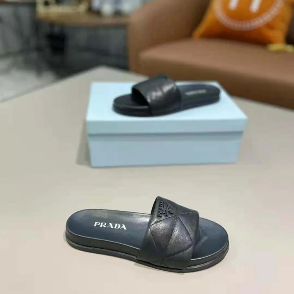 Prada Nappa Leather Slides in 20mm Heel for Women in Black