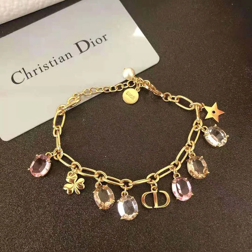 Dior Gold-Finish Metal with White Resin Pearl and Multicolor Crystals for Women