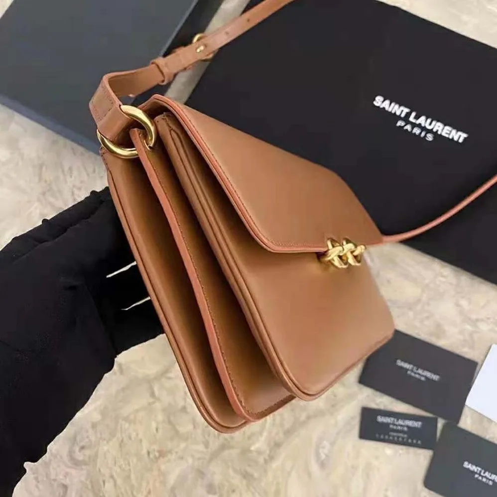 Saint Laurent YSL LE Maillon Satchel in Smooth Leather for Women in Brown
