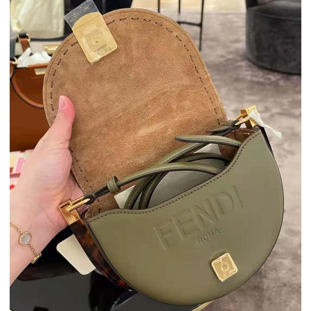 Fendi Moonlight Hand-Stitched Leather Satchel Bag for Women in Green