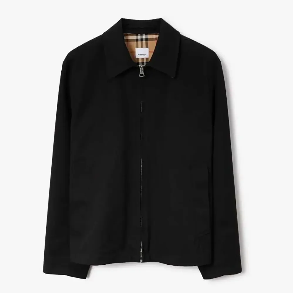 Burberry Gabardine Harrington Jacket for Men in Black Burberry Gabardine Harrington Jacket for Men in Black