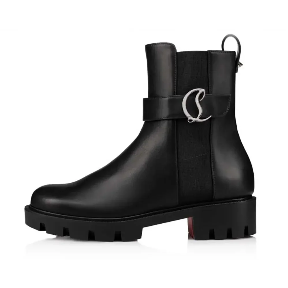 Christian Louboutin CL Chelsea Booty Lug Low Boots Calf Leather for Women in Black