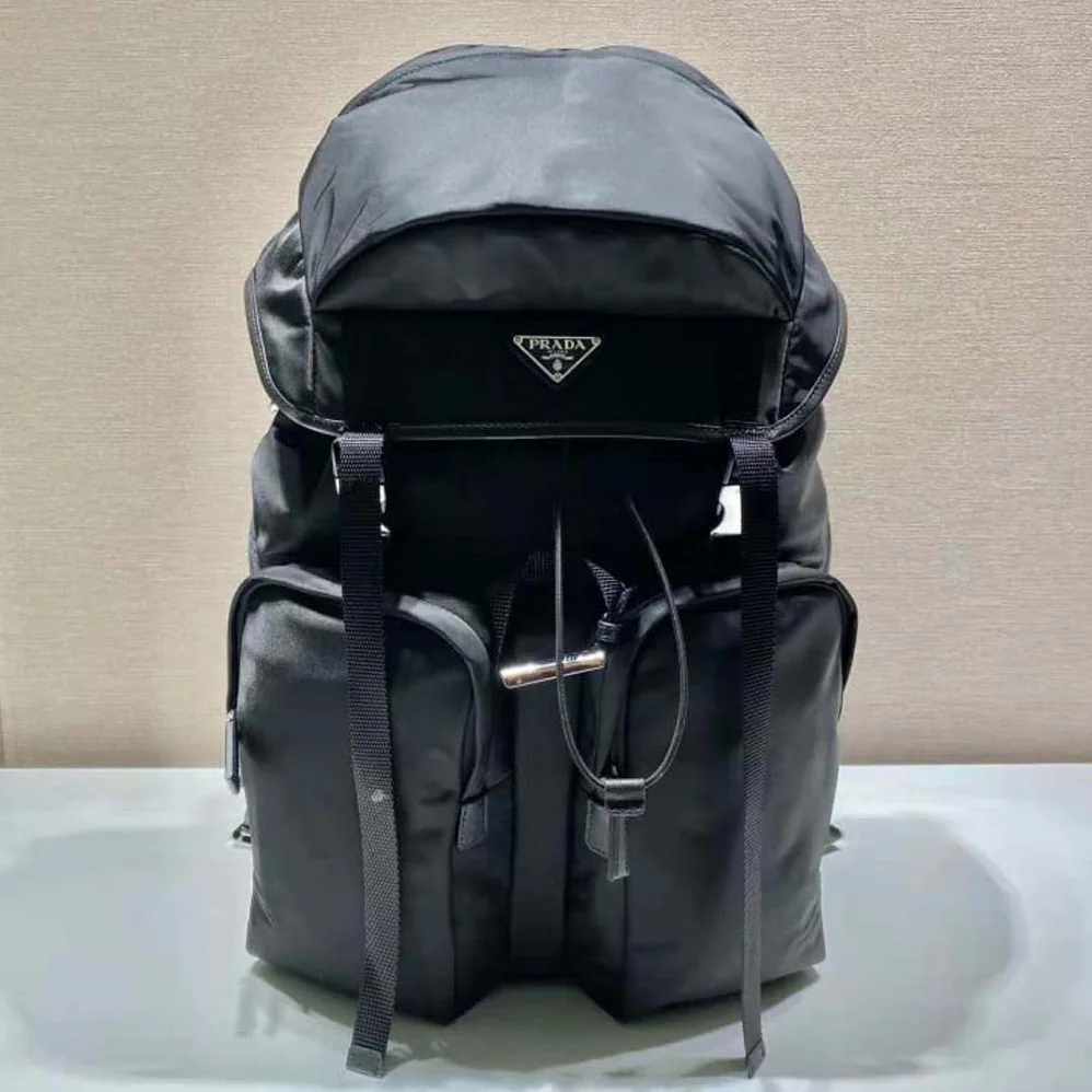 Prada Re-Nylon and Saffiano Leather Backpack with Triangle Logo for Unisex in Black