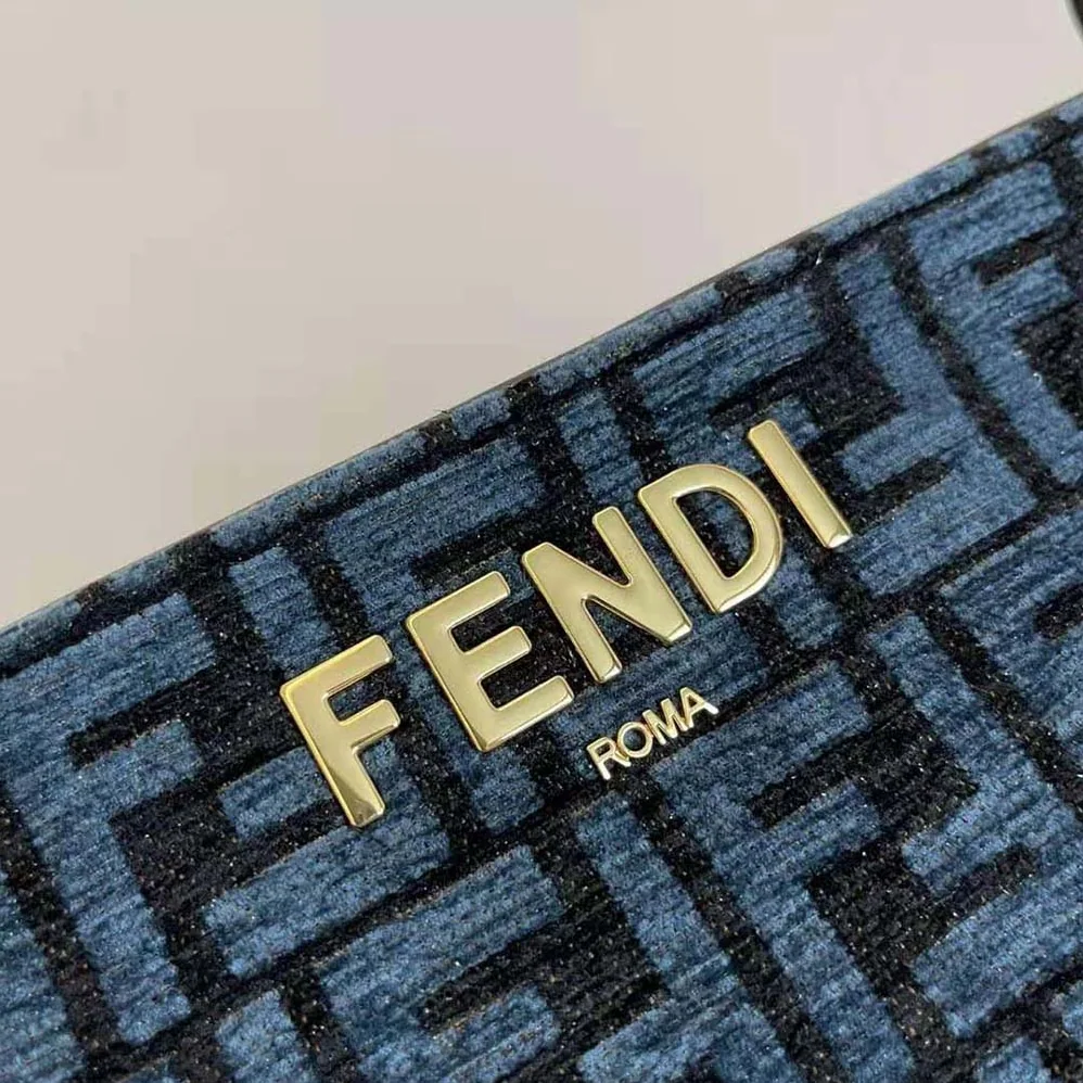Fendi Fendi O'Lock Zipper Dark Blue Tapestry Fabric Bag for Women Fendi Fendi O'Lock Zipper Dark Blue Tapestry Fabric Bag for Women