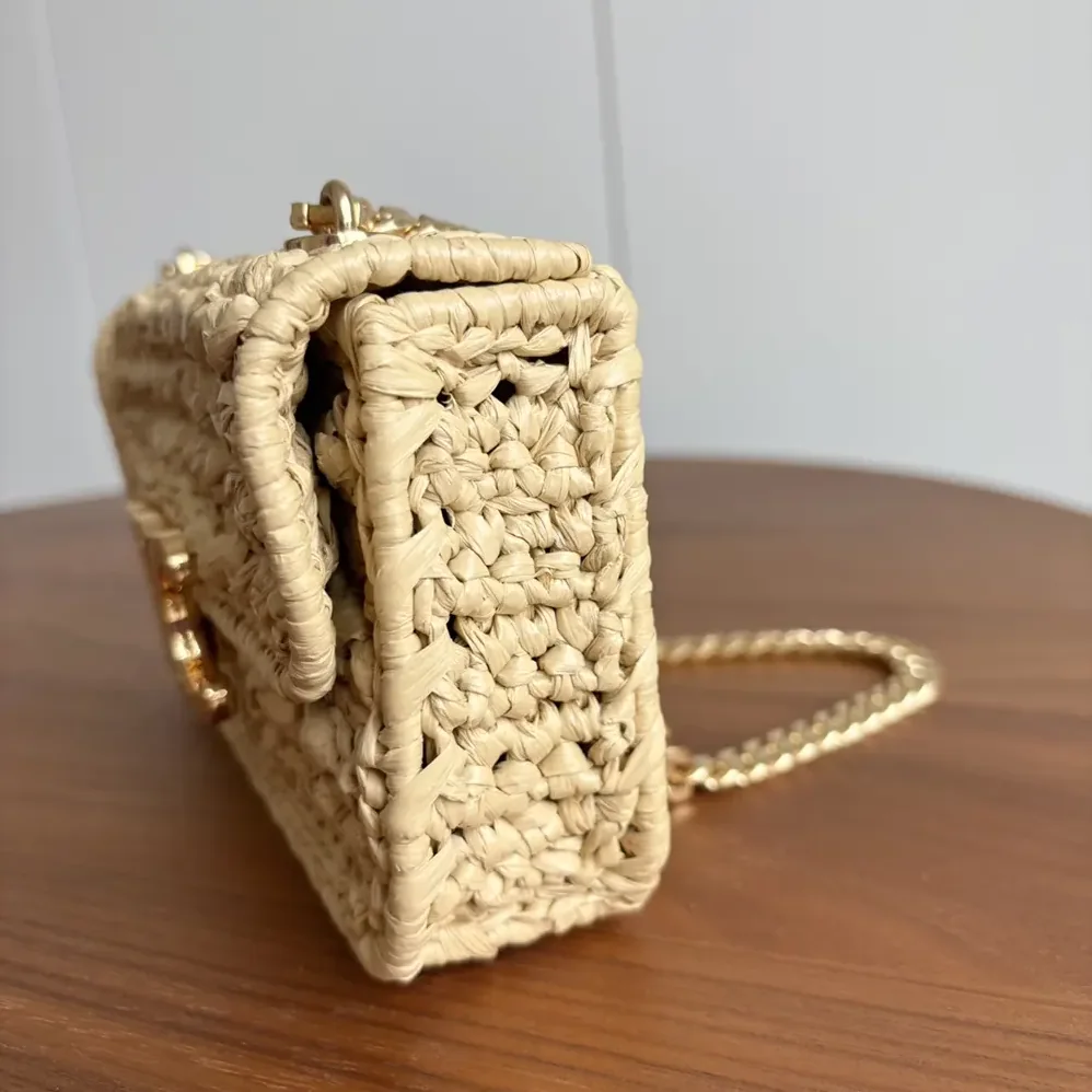 Celine Chain Shoulder Bag Claude in Raffia Effect Textile for Women Celine Chain Shoulder Bag Claude in Raffia Effect Textile for Women