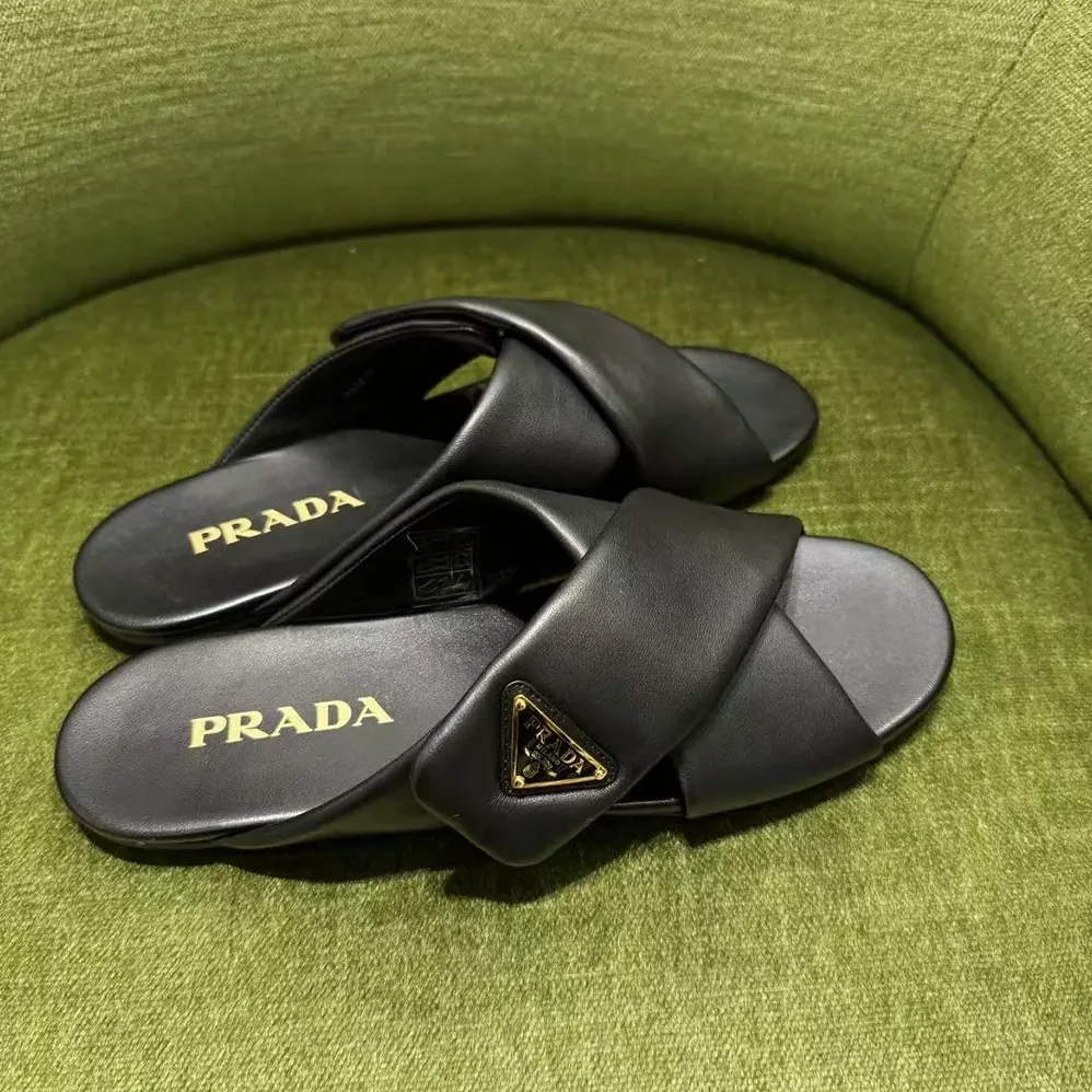 Prada Nappa Leather Slides for Women in Black