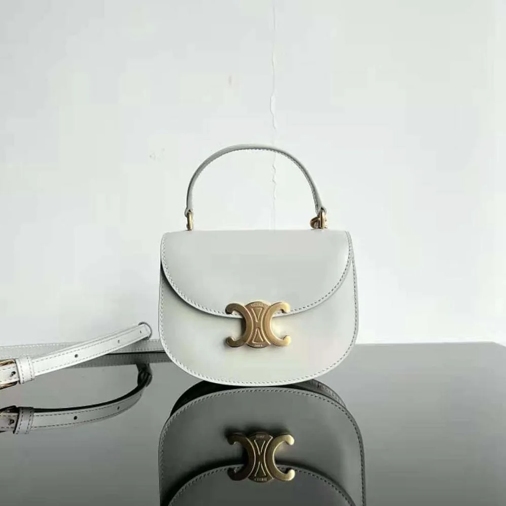 Celine Mini Besace Triomphe in Shiny Calfskin for Women in White Celine Mini Besace Triomphe in Shiny Calfskin for Women in White