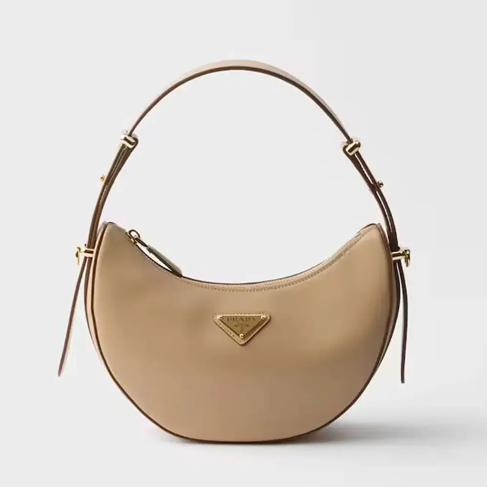 Prada Arqué Mini Leather Shoulder Bag for Women in Sand Beige
