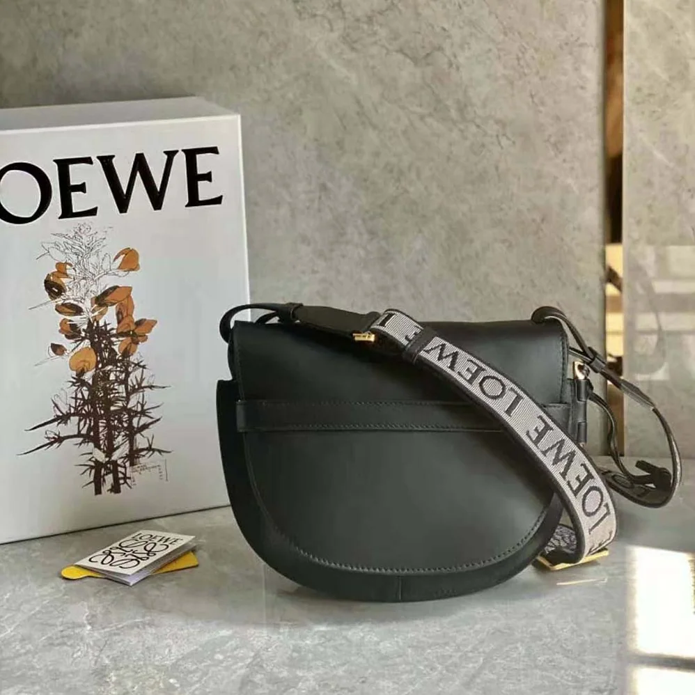 Loewe Small Gate Bag in Soft Calfskin and Jacquard for Women in Black