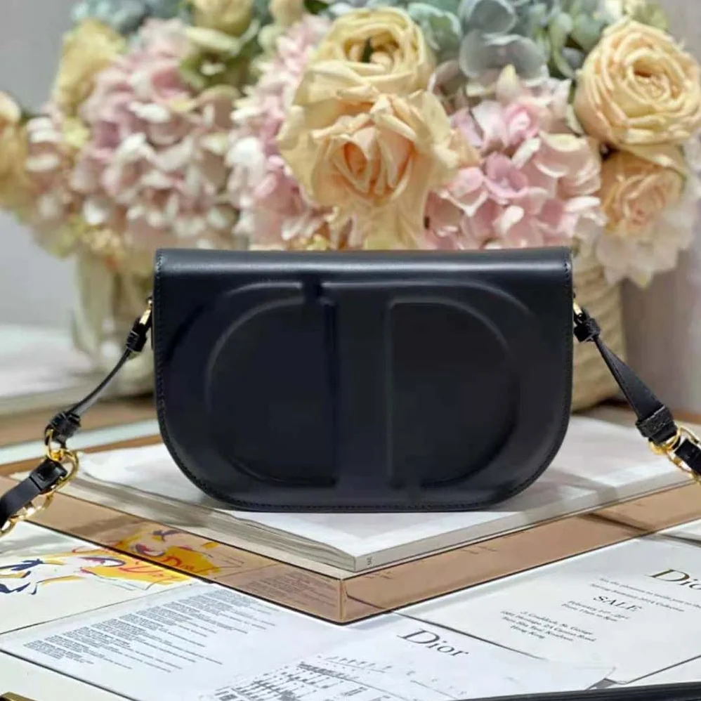 Dior CD Signature Bag with Strap Black CD for Women in Embossed Box Calfskin