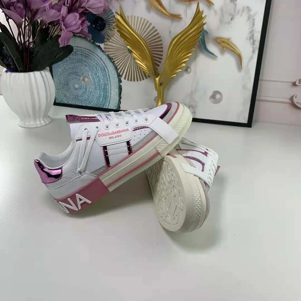 Dolce Gabbana D&G Calfskin 2.Zero Custom Sneakers with Contrasting Details for Women in Pink