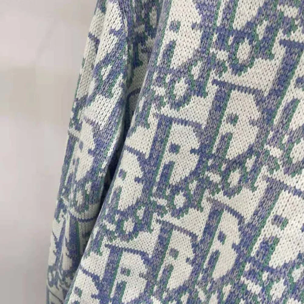 Dior Oblique Sweater White Mauve and Sea Green Wool Jacquard for Men