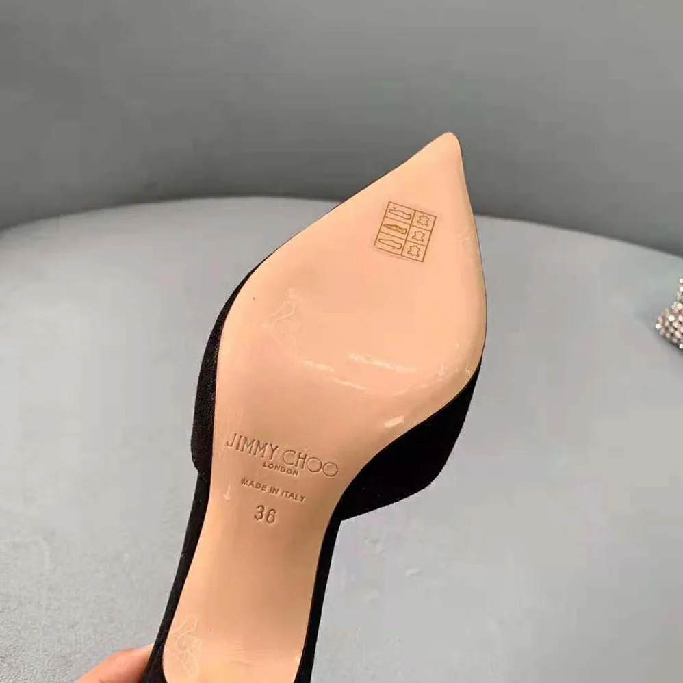Jimmy Choo Saeda 100 Black Suede Pumps with Crystal Embellishment for Women