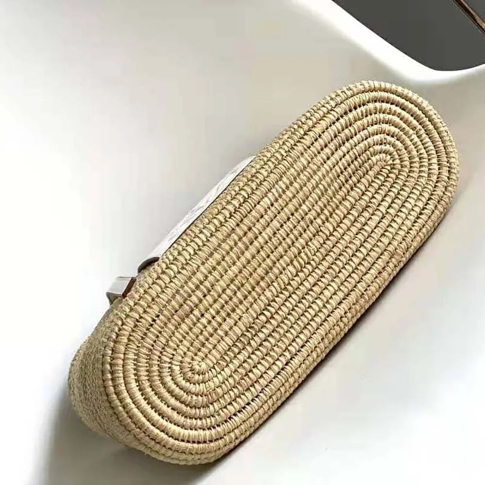 Loewe Small Square Basket Bag in Raffia and Calfskin for Women in White