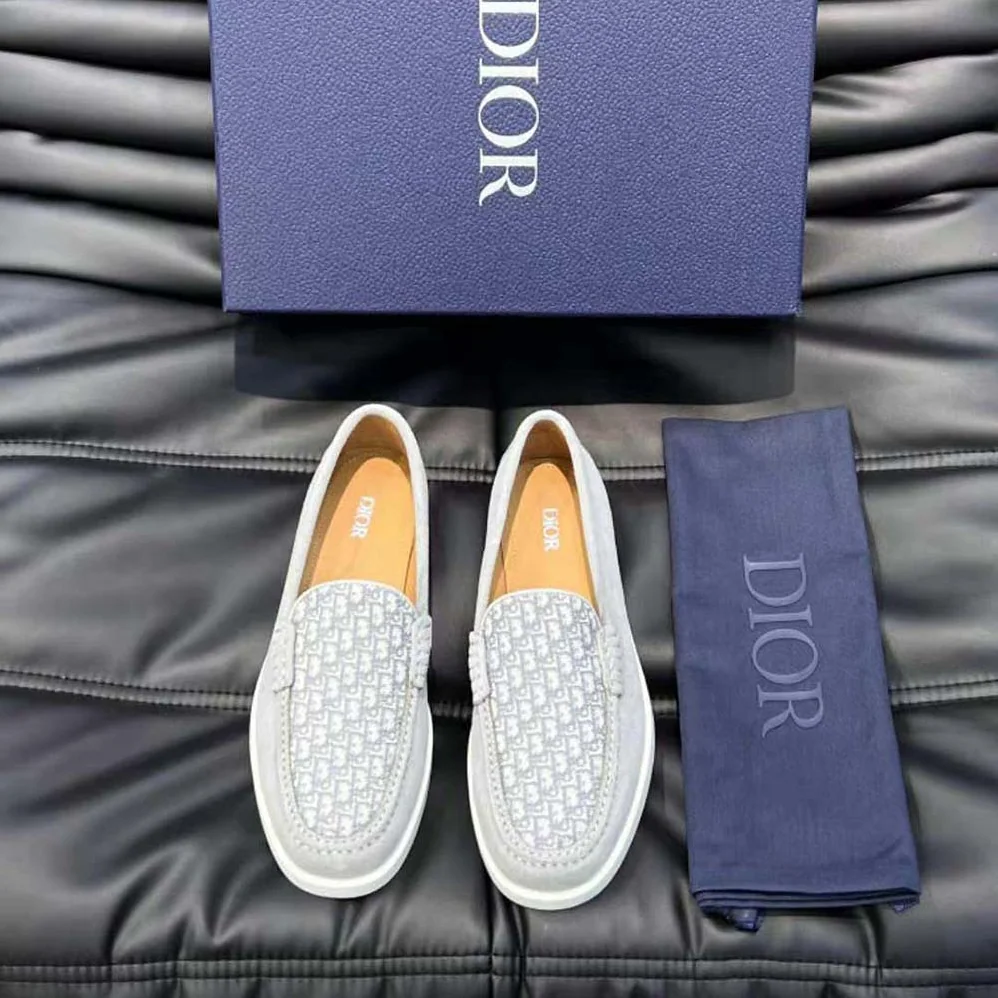 Dior Granville Loafer Dior Gray Suede and Dior Oblique Jacquard for Men Dior Granville Loafer Dior Gray Suede and Dior Oblique Jacquard for Men