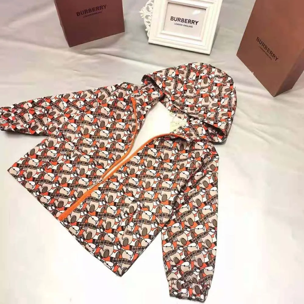 Burberry Kids' Thomas Bear Print Cotton Hooded Jacket Burberry Kids' Thomas Bear Print Cotton Hooded Jacket