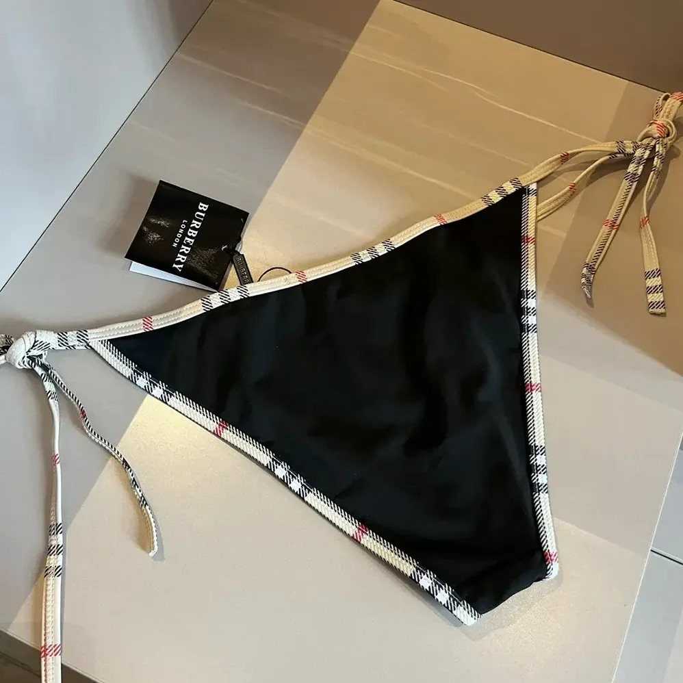 Burberry Check Trim Triangle Bikini for Women in Black Burberry Check Trim Triangle Bikini for Women in Black