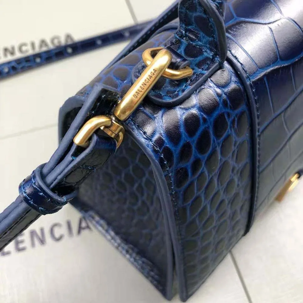Balenciaga Hourglass Small Top Handle Bag in Navy Crocodile Embossed Calfskin for Women