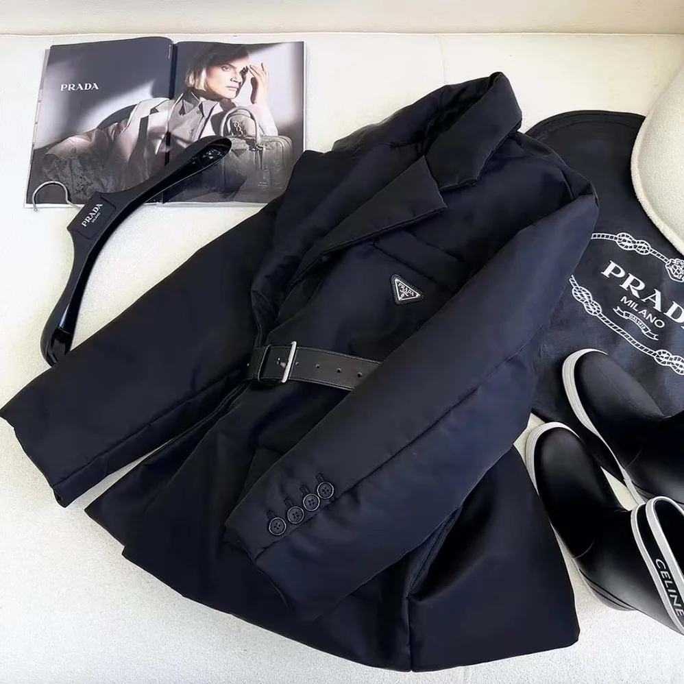 Prada Re-Nylon Gabardine Puffer Jacket for Women in Black