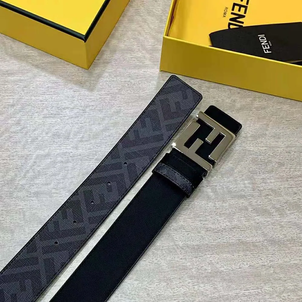 Fendi FF Rounded Belt Black Leather Reversible for Men in Silver Fendi FF Rounded Belt Black Leather Reversible for Men in Silver